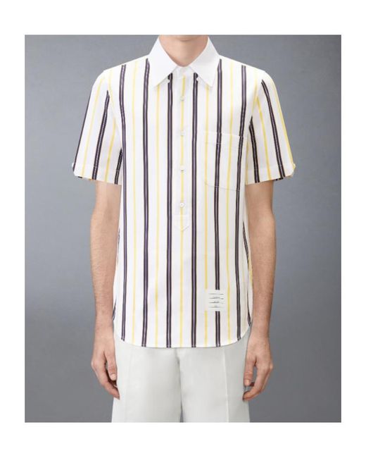 Thom Browne White Repp Striped Short-Sleeve Shirt for men