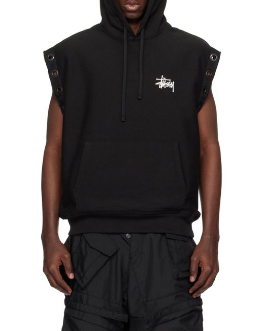 Junya Watanabe Black X Stussy Logo-Print Sleeveless Hoodie for men