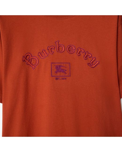 Burberry Red Gothic Logo Cotton T-Shirt for men