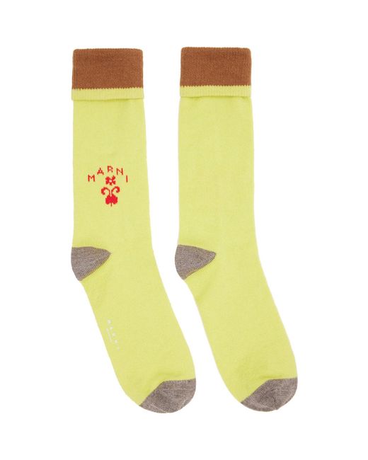 Marni Yellow Logo Wool Socks for men