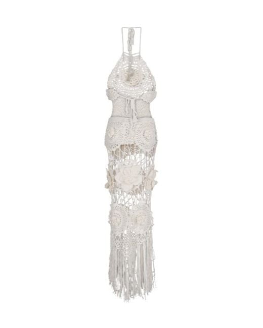 GIUSEPPE DI MORABITO White Cut Out Detailed Crochet-Knit Maxi Dress