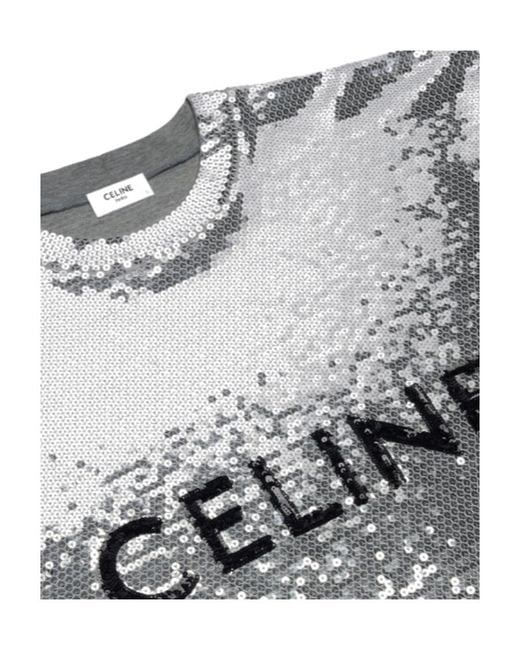 Céline Gray Cotton Sequined Loose T-Shirt for men