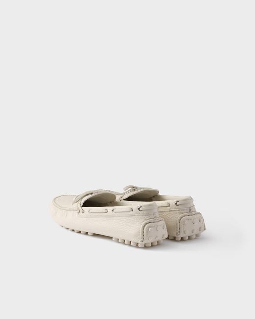 Prada White Leather Driving Shoe for men