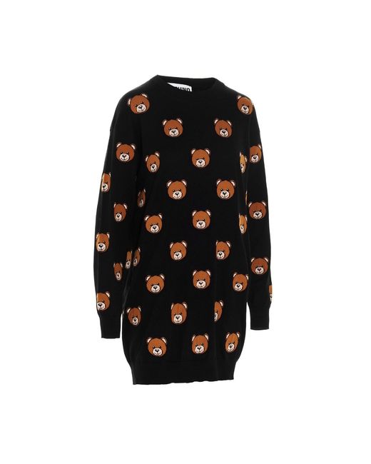 Moschino Black Teddy Bear Pattern Knit Dress
