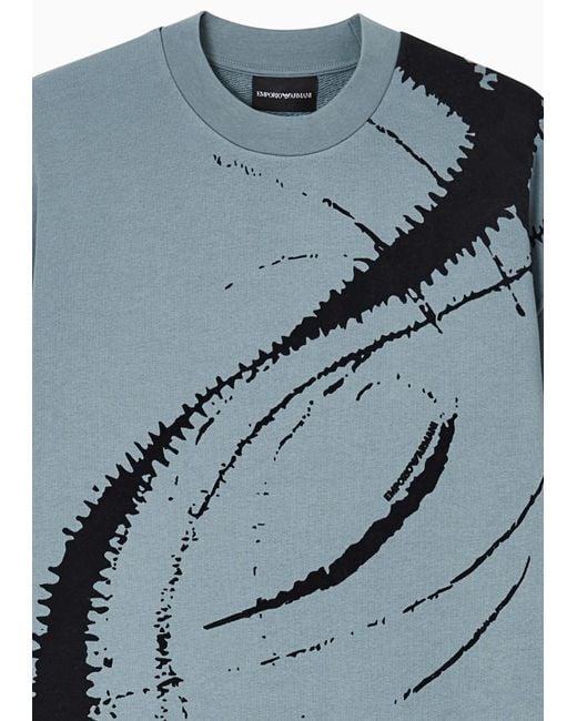 Emporio Armani Blue Cotton Flocked Sweatshirt for men
