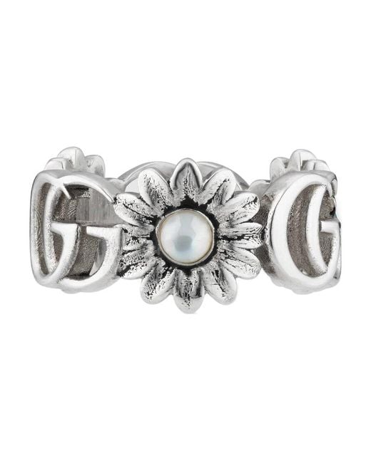 Gucci White Gg Marmont Mother-Of-Pearl Ring