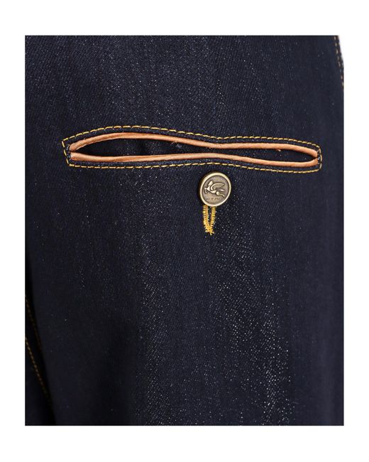 Etro Blue Straight-Leg Stitched Jeans