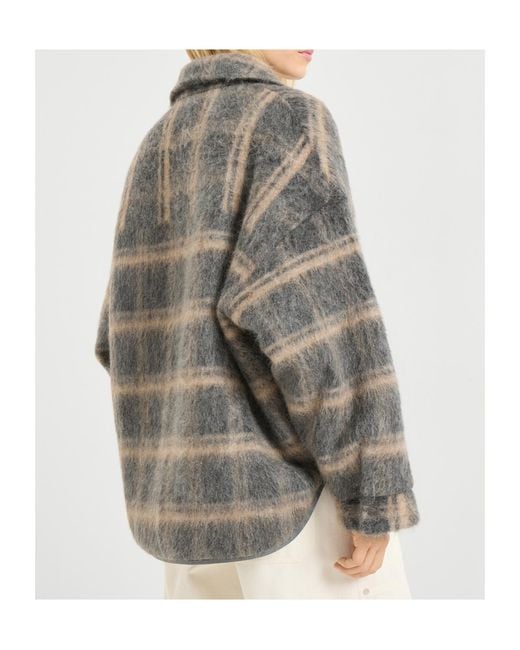 Brunello Cucinelli Gray Checked Zip-Up Knitted Jacket