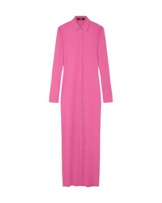 Versace Pink La Vacanza Crepe-Jersey Maxi Shirt Dress