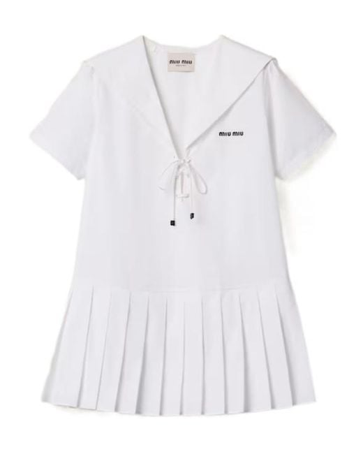 Miu Miu White Short-Sleeved Poplin Dress