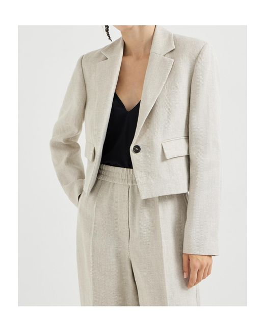 Brunello Cucinelli White Chevron Cropped Blazer