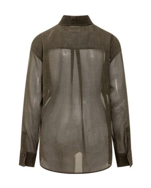 Ferragamo Green Ferragamo Monogrammed Semi-Sheer Shirt