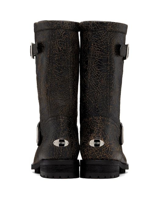 Jimmy Choo Black Biker Cracked Leather Boots