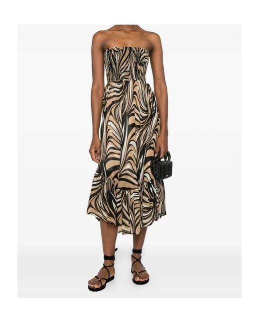 Twinset Natural Smocked Strapless Printed Dress