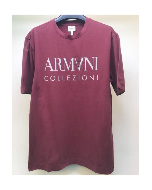 Armani Collezioni Purple Logo Printed Round-Collar Short-Sleeved T-Shirt for men