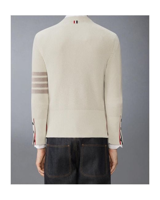 Thom Browne White Bar Knitted Jumper for men