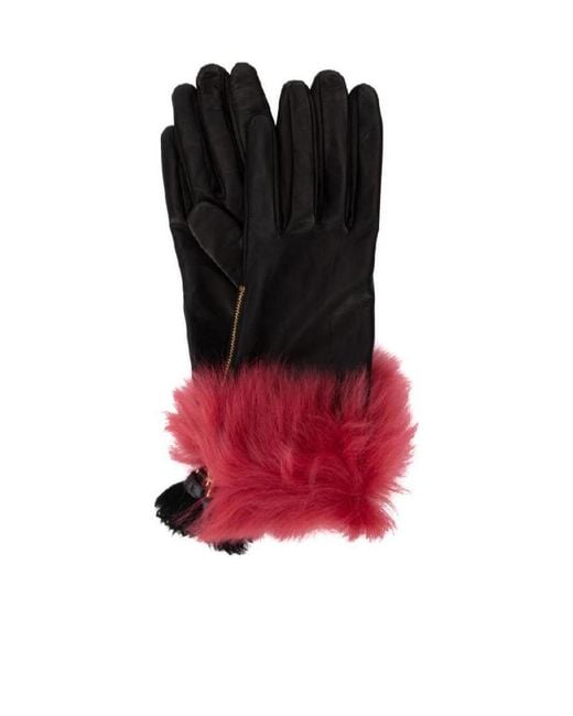 Prada Black Fur Trim Gloves
