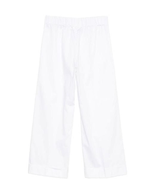 D.exterior White Elastic-Waist Wide-Leg Pants