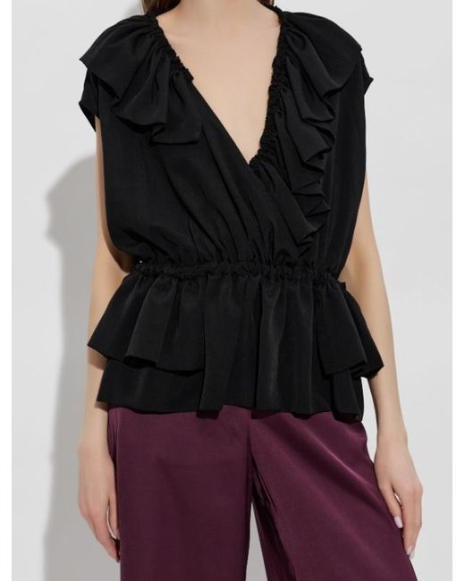 Dries Van Noten Black Cally Bis Ruffled Peplum Top