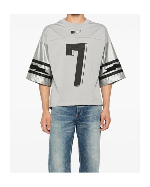 Rhude Gray Lightning Football T-Shirt for men