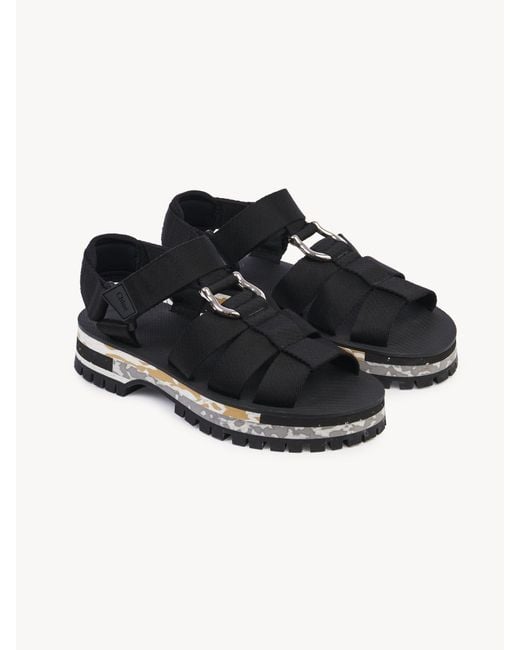 Chloé Black Net Sustain Nikie Embellished Webbing Flatform Sandals