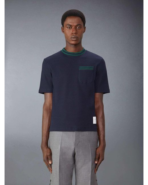 Thom Browne Black Pointelle-Knit Crewneck T-Shirt for men