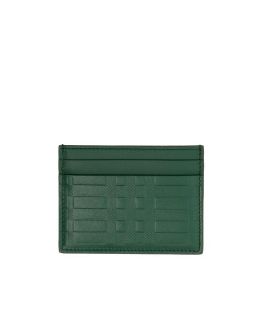 Burberry Green Plaid Embossed Card Holder for men