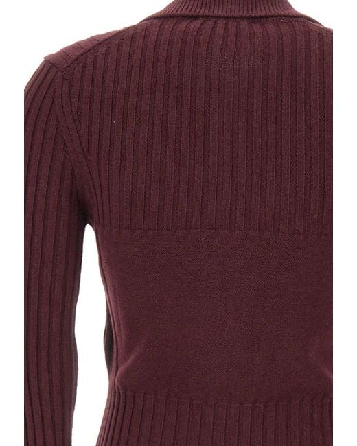 Victoria Beckham Purple Zip-Up Ribbed Cardigan
