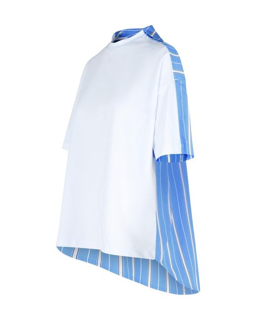 MSGM Blue Two-Toned Striped Crewneck T-Shirt