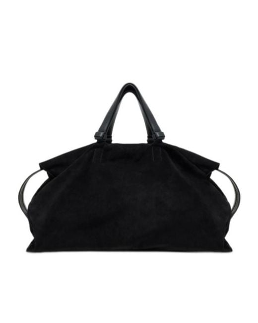 Giorgio Armani Black Suede Travel Duffel Bag With Leather Handles And Zipper for men