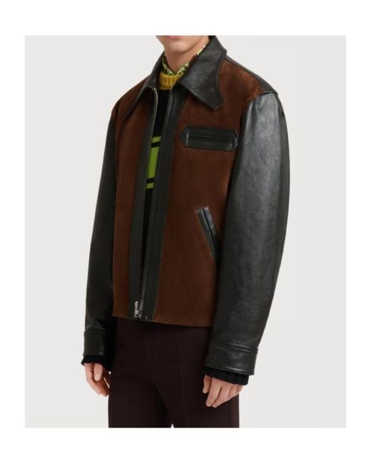 Marni Brown Leather Jacket With Crust Front for men