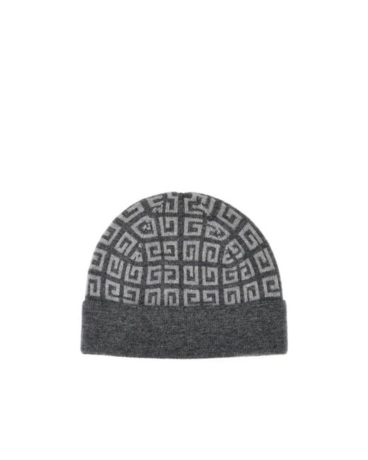 Givenchy Gray All-Over Logo Embroidered Knitted Beanie