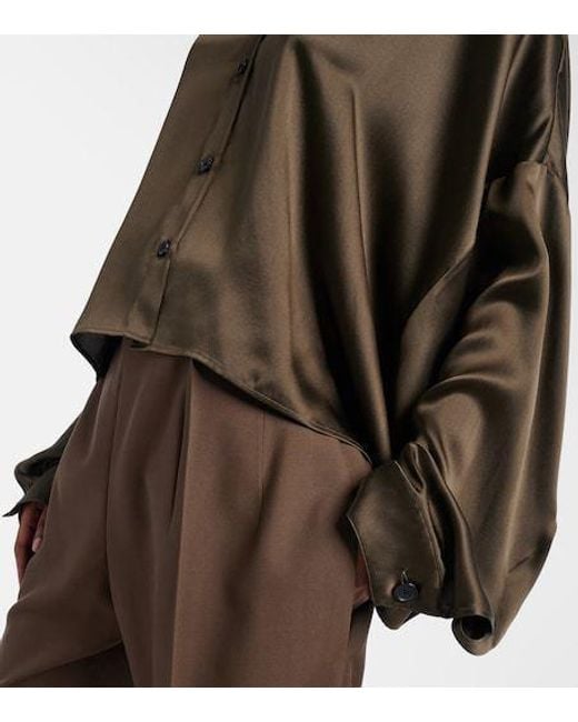 Khaite Green Bodine Asymmetric Silk Satin Shirt