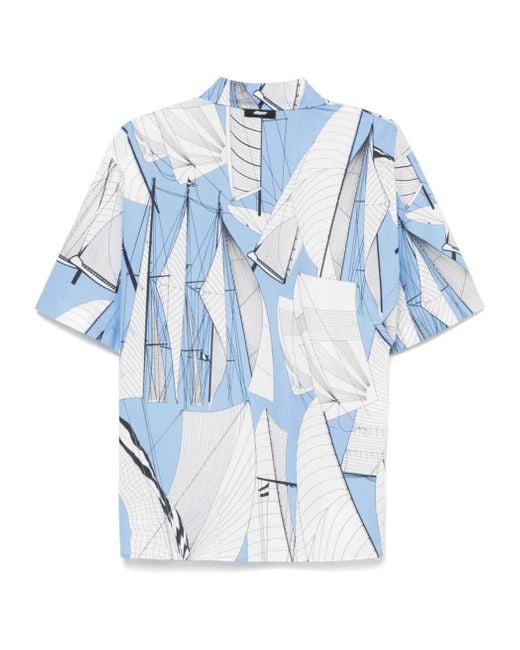 MSGM Blue Graphic Printed Short Sleeved Shirt for men