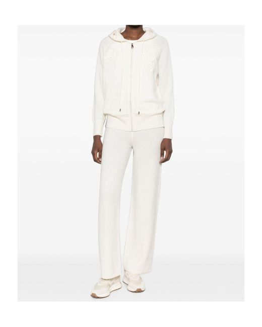 ERMANNO FIRENZE White Drawstring-Waist Fine-Knit Trousers