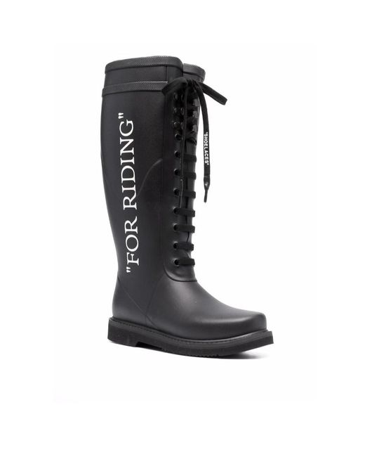 Off-White c/o Virgil Abloh Black Slogan-Print Metallic Rubber Boots