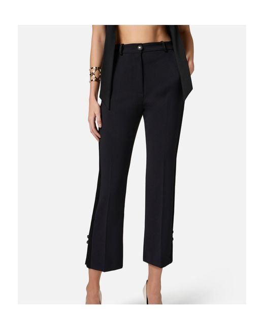 Elisabetta Franchi Black Satin Bands Crêpe Tuxedo Trousers