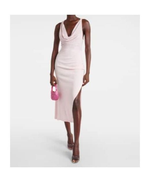 David Koma Pink Crystal-Embellished Midi Dress