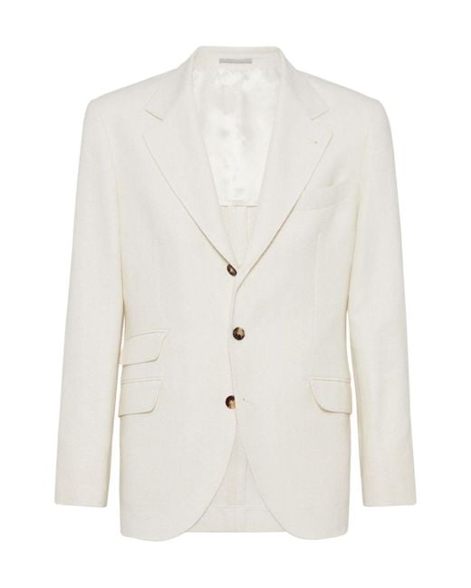 Brunello Cucinelli White Single-Breasted Long Sleeved Blazer for men