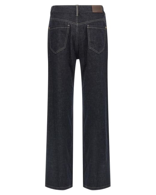 Brunello Cucinelli Blue Monile-Detailed Straight-Leg Jeans