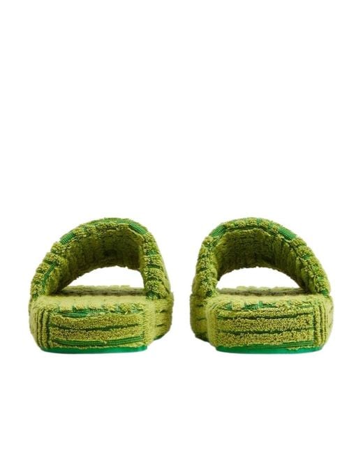 Bottega Veneta Green Intrecciato-Motif Cotton-Terry Slides
