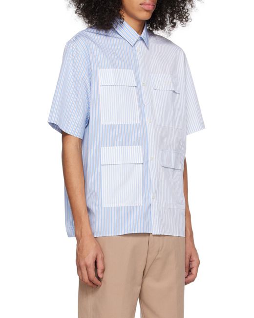 Maison Kitsuné Blue Colour-Block Striped Shirt for men