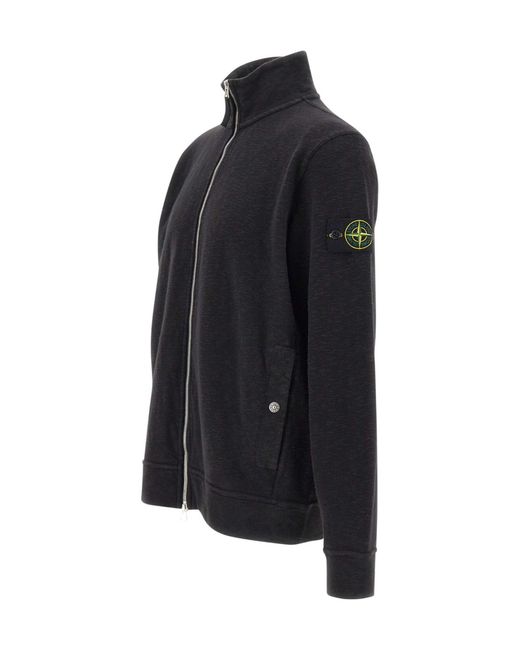 Stone Island Blue Logo Patch Zipped Sweatshirt for men