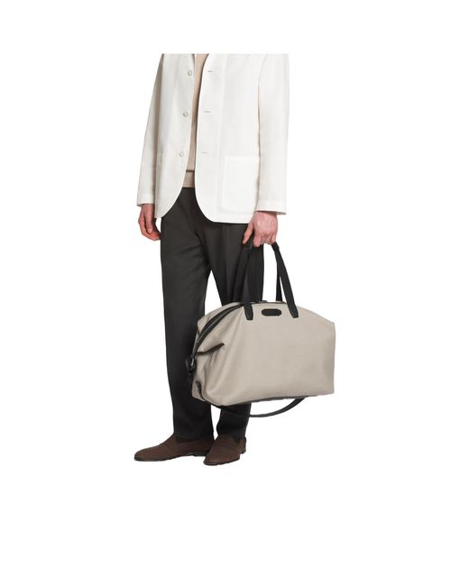 Brioni Gray Ribbed Canvas Via Veneto Duffle Bag for men