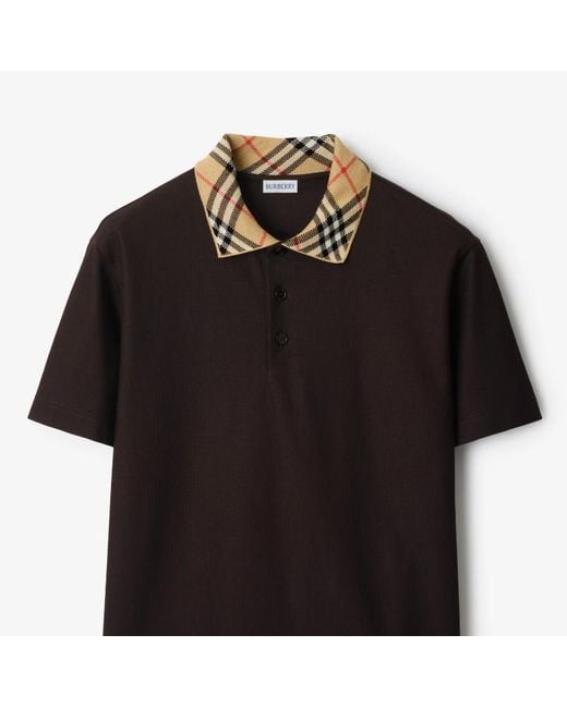 Burberry Black Check Collar Short Sleeved Polo Shirt for men
