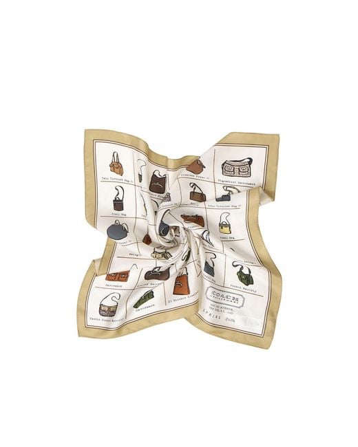 COACH White Printed Silk Scarf