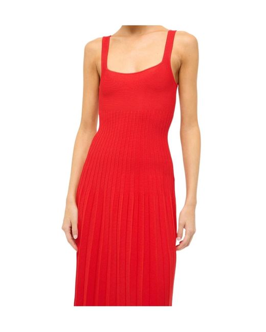 Staud Red Ellison Sleeveless Midi Dress