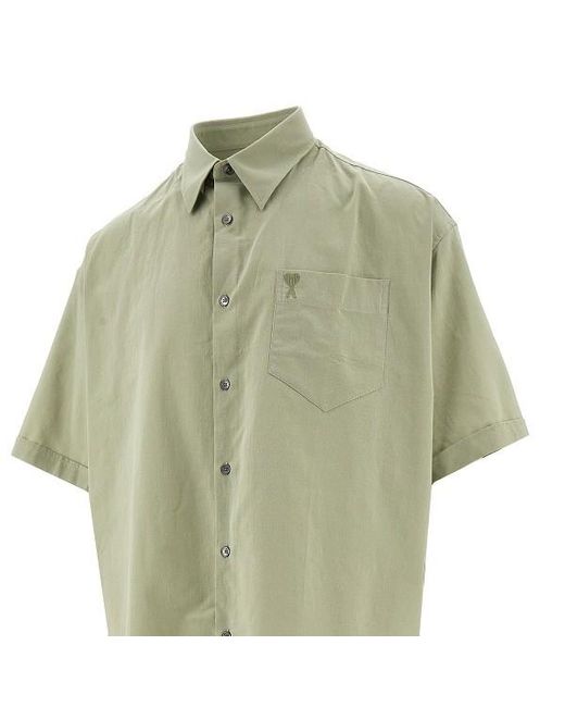 AMI Green Ami De Coeur Logo Embroidered Short-Sleeved Shirt for men