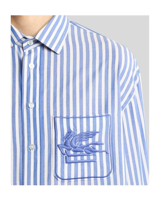 Etro Blue Pegaso Embroidered Striped Shirt for men