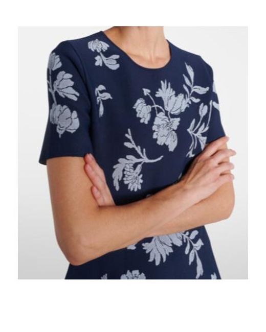 Carolina Herrera Blue Floral Jacquard Midi Dress